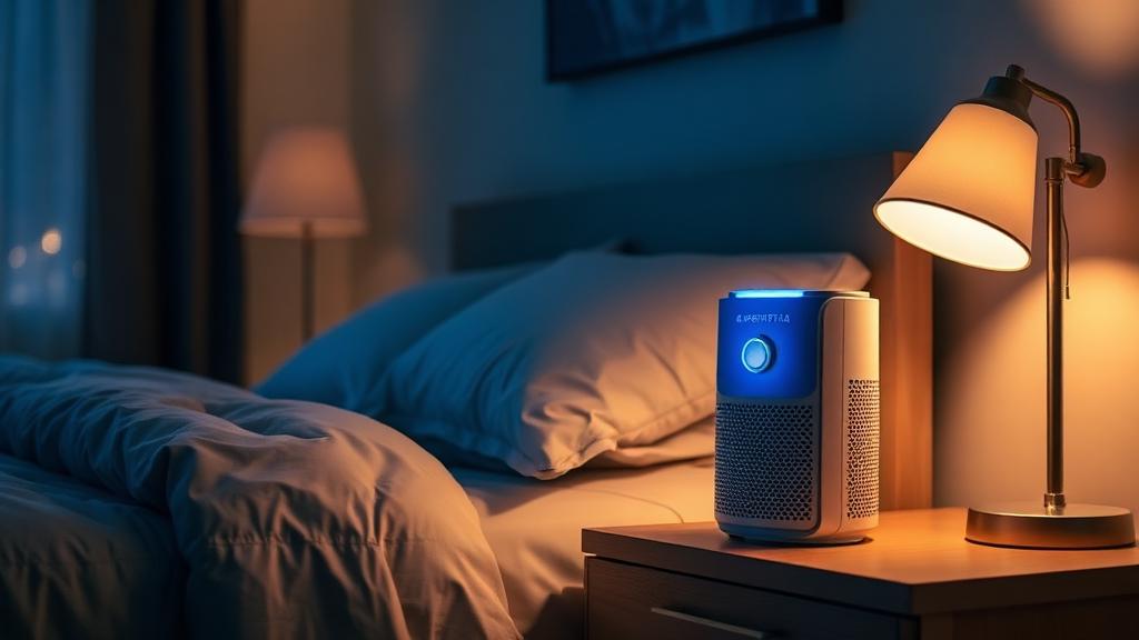 Air purifier optimally placed in bedroom for overnight allergy relief