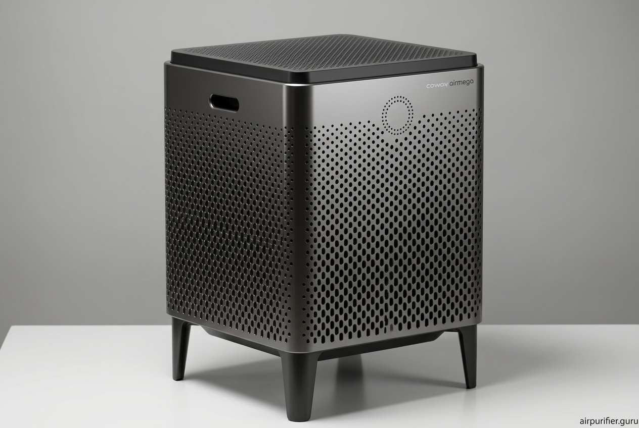 Coway Airmega 400S air purifier — dark graphite cube with perforated metal grille